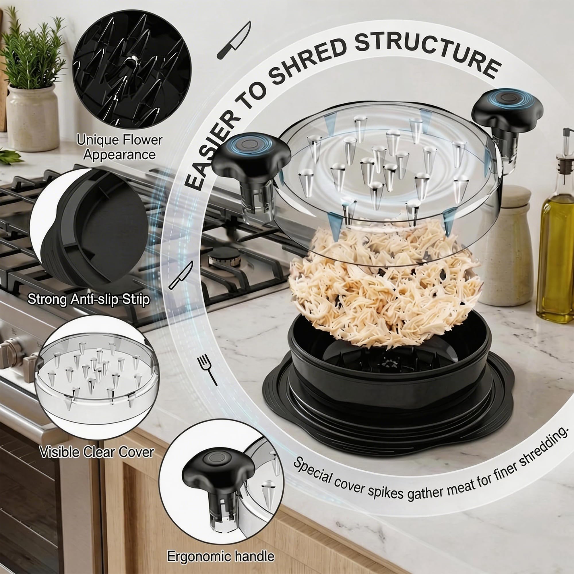 Chicken Shredder Tool Twist with Visible Lid, PP & PC Meat